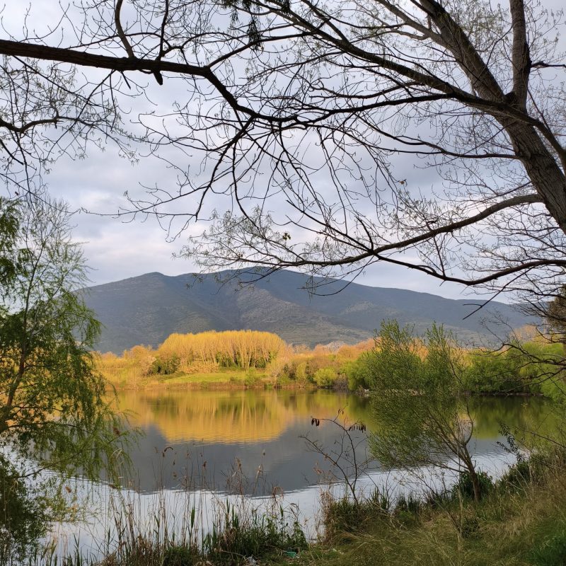 veduta sul lago di falciano con il monte in sfondo